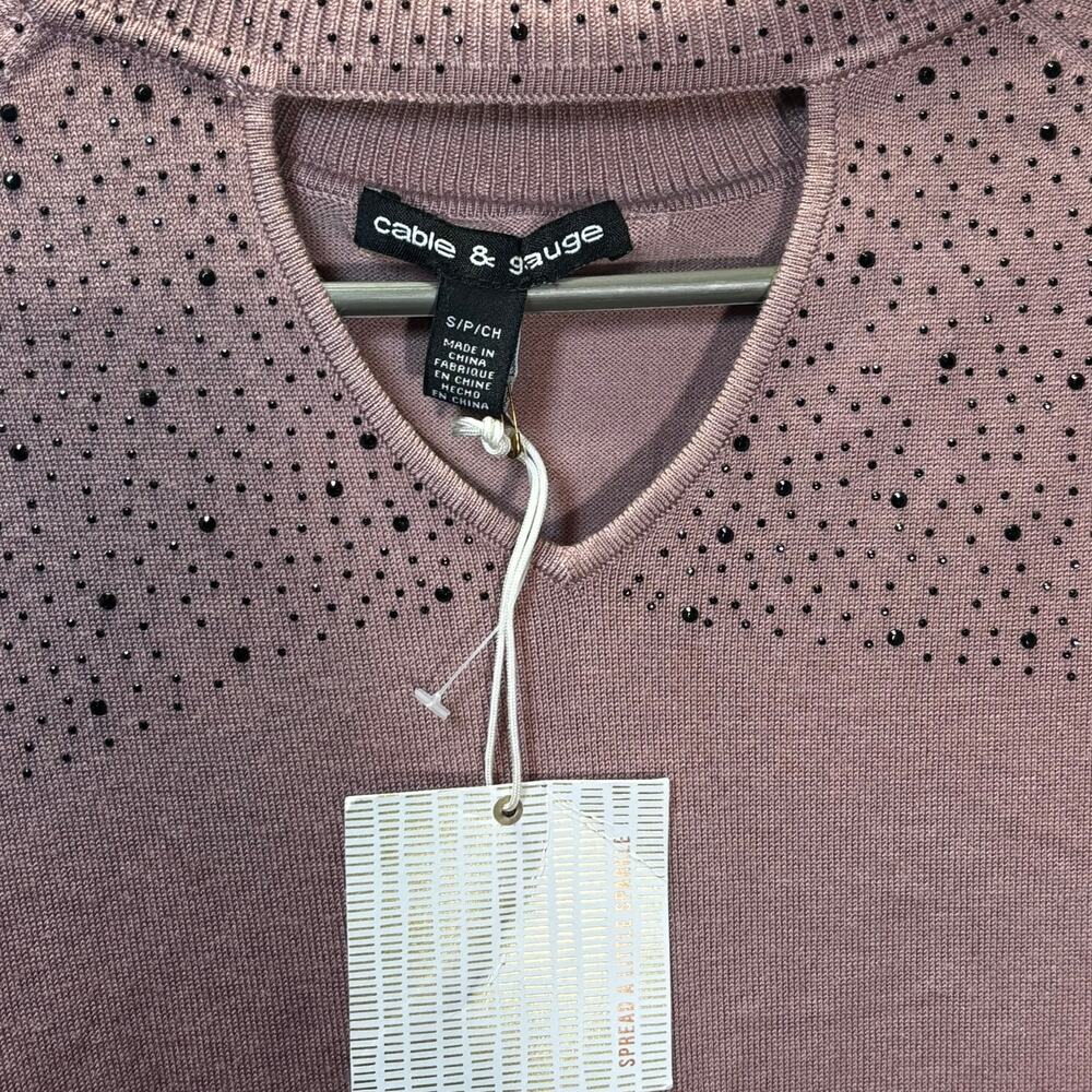 NWT Cable & Gauge Embellished Sweater Women’s Small Mauve Long Sleeve Mock Neck - Picture 2 of 6